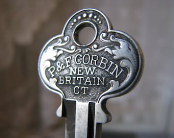 Antique Brass P&F Corbin Key, Steampunk Jewelry Supply
