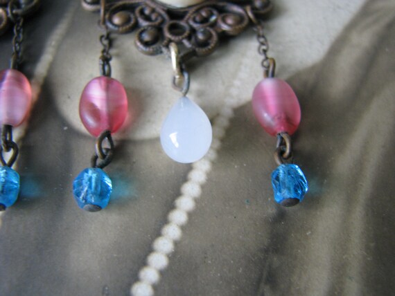 1930's Glass Cameo Drops, 1930's Glass Earring Dr… - image 6