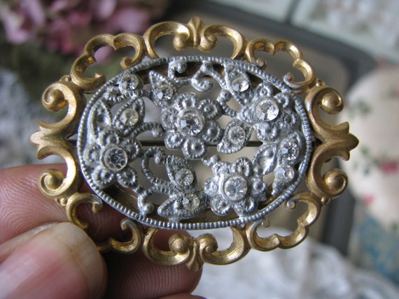 Antique Paste Brooch, Antique Pot Metal Brooch, B… - image 1