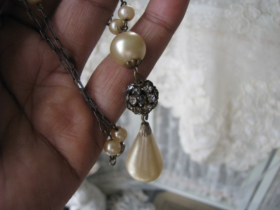 Art Deco Faux Pearl Lavalier Necklace, 1930s Brid… - image 5