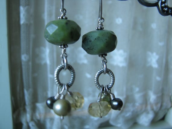 Handmade Earrings, Jade Earrings, Citirine Earrin… - image 3