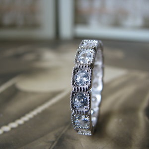 Art Déco Style Wedding Band, Sterling Silver CZ Wedding Band, CZ Eternity Band, CZ Anniversary Band, Wedding Ring, Bridal Ring, Taille 9