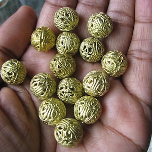 Art Deco Filigree Beads, Vintage Filigree Beads, Metal Filigree Beads, Gold Filigree Beads, Large Filigree Beads, Jewelry Supplies, Beading