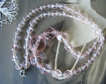 Collana vintage in perline di vetro rosa Art Déco, gioielli da sposa anni '30