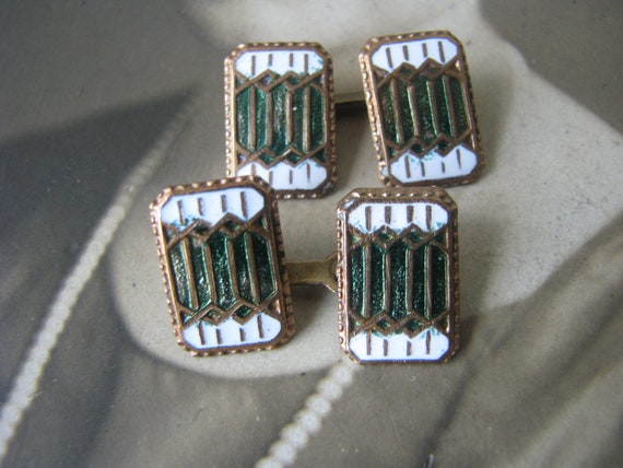 Gifts For Him, Antique Enamel Cuff Links, Arts & … - image 2