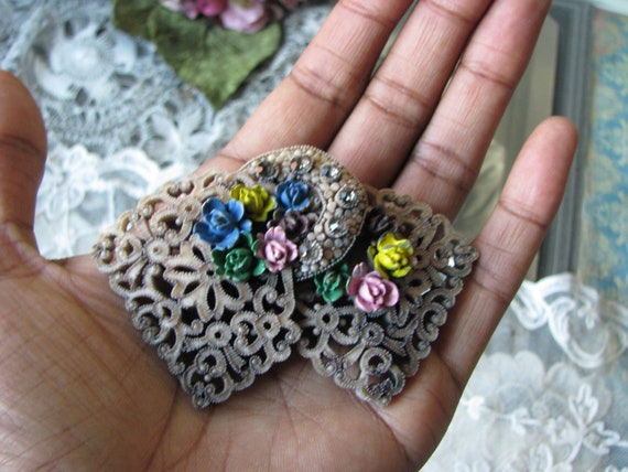 Rare Celluloid Brooch, Rhinestone Celluloid Brooch