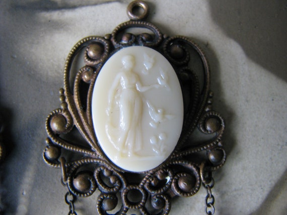1930's Glass Cameo Drops, 1930's Glass Earring Dr… - image 2