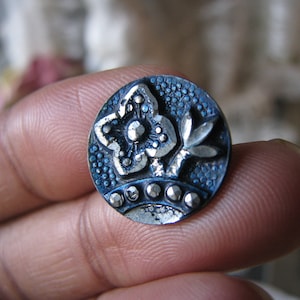 Antique Pewter Button, Antique French Button, Victorian Pewter Button, Pewter Openwork Button, Pewter Floral Button