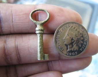 Tiny Antique Brass Key Pendant, Steampunk Jewelry