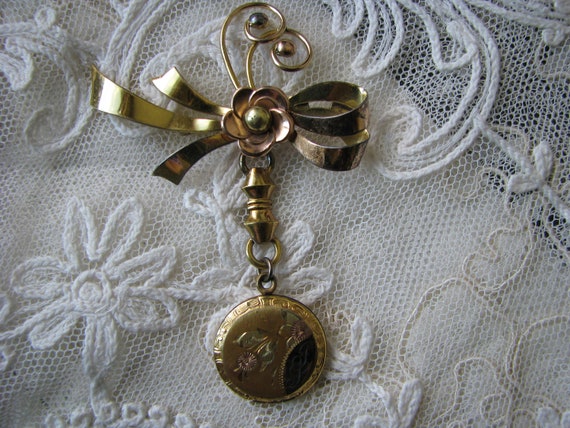 Antique Gold Filled Locket, Gold Filled Brooch, L… - image 6