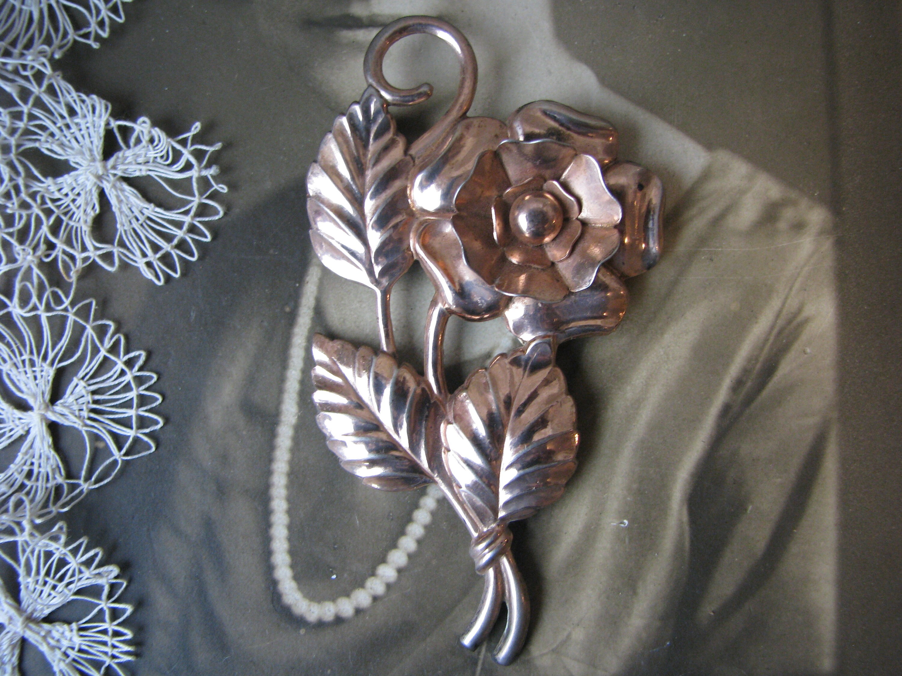 Ancienne Broche Fleur Art Déco En Argent Massif - France 1930 - Poinçon Sanglier