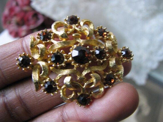 Vintage Rhinestone Brooch, Victorian Style Brooch… - image 2