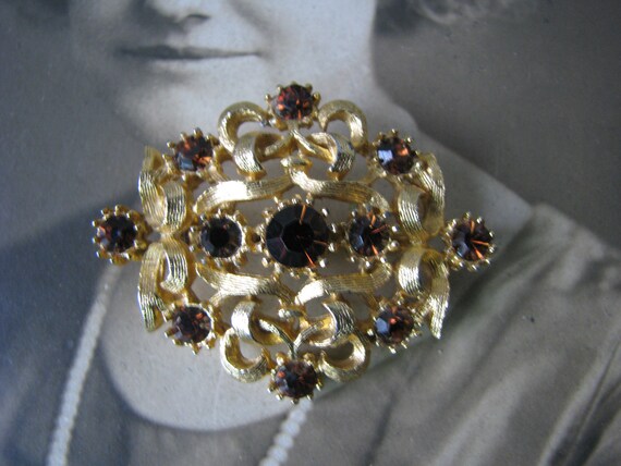 Vintage Rhinestone Brooch, Victorian Style Brooch… - image 6