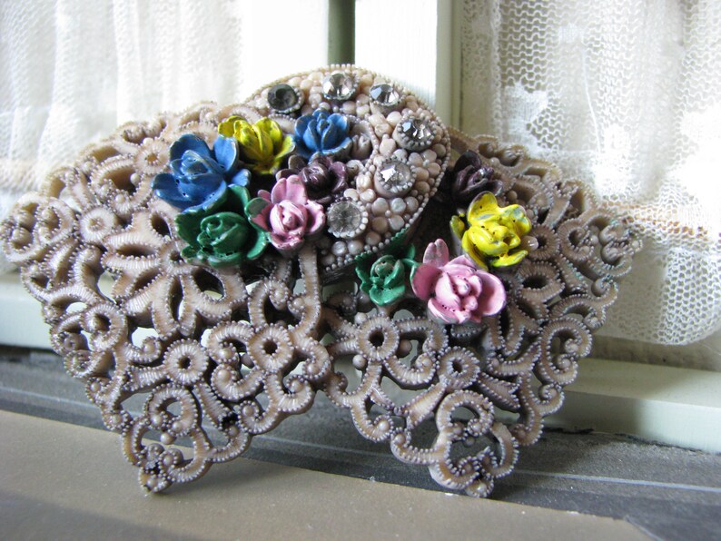 Rhinestone Celluloid Brooch 1930/'s Celluloid Brooch Gifts For Brides Bridal Brooch Wedding Brooch Rare Celluloid Brooch