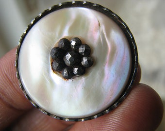 Antique Victorian Mother of Pearl Button, Cut Steel Studded