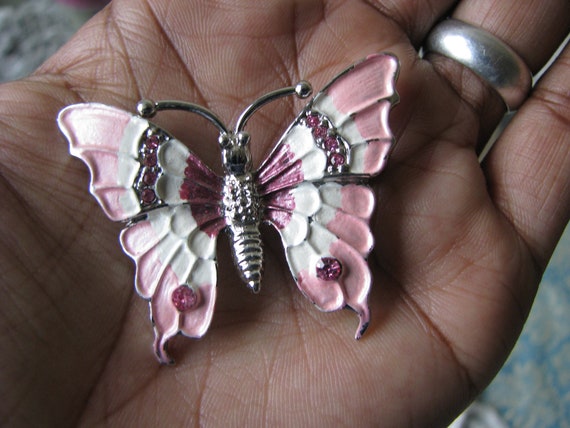 Vintage Butterfly Brooch, Rhinestone Butterfly Br… - image 2