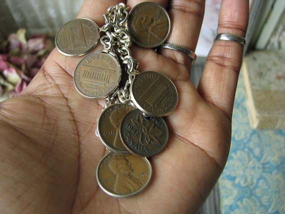 Vintage 1960's Pennies Coin Charm Bracelet, Vinta… - image 2