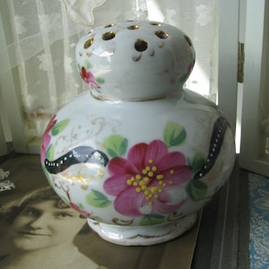 Antique Sugar Shaker, Porcelain Sugar Shaker, Nippon Sugar Shaker, Large Sugar Shaker, Floral Sugar Shaker, Old Japan Sugar Shaker