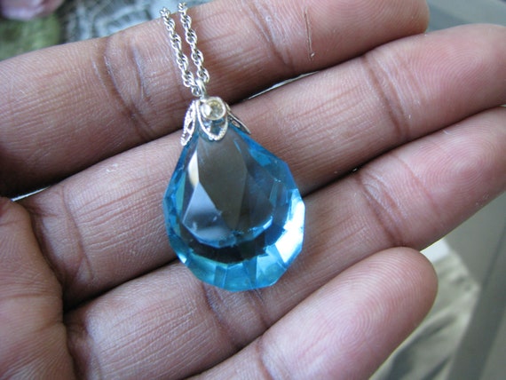 1930s Art Deco Blue Paste Filigree Necklace, Brid… - image 4