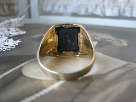 Mens Onyx Ring, Vintage Onyx Ring, Gold Plated On… - image 8