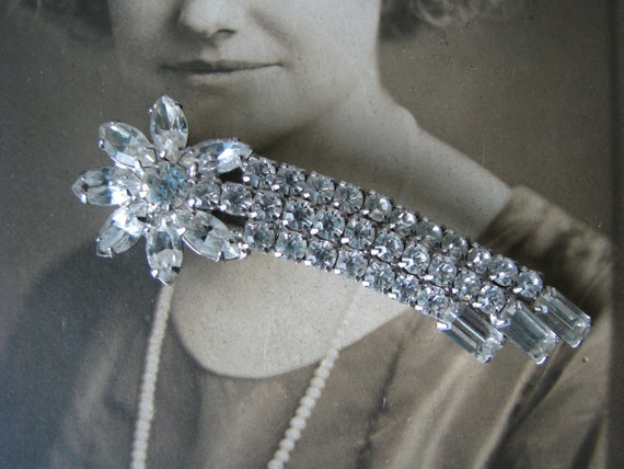 Art Deco Rhinestone Flower Hair Barrette, Vintage Hair Jewelry