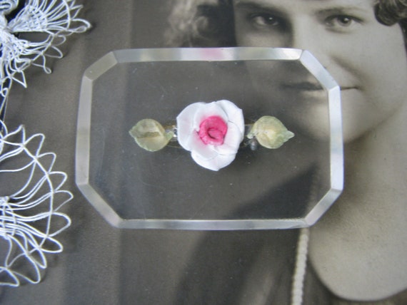 Vintage Lucite Rose Brooch, Reverse Carved Rose B… - image 2