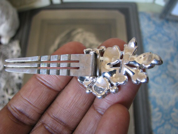 Vintage Art Deco Rhinestone Flower Hair Barrette View 4