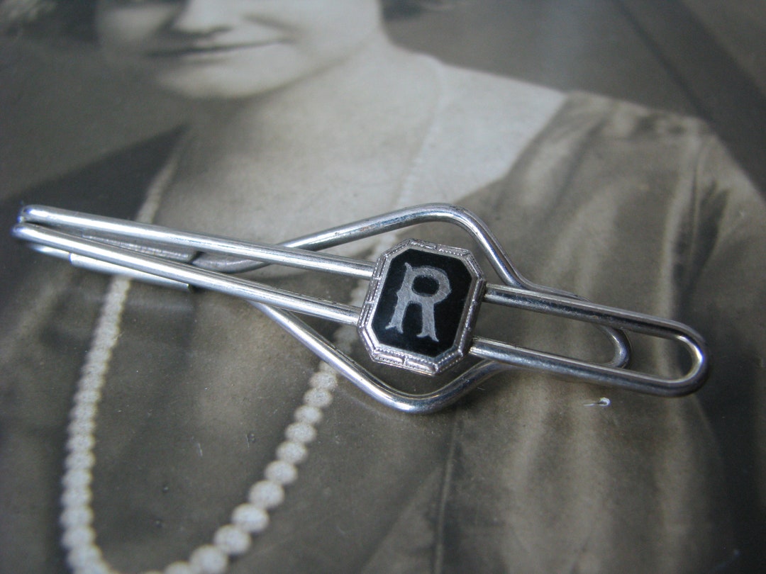 Over Bar Letter R Art Deco Tie Clip Tie Bar, Mother of Pearl Tie Clip Tie Bar, Letter R ...