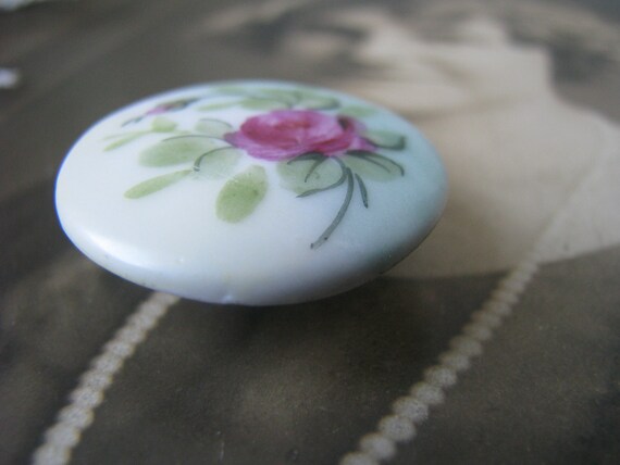 Antique Porcelain Waistcoat Stud, Hand-Painted Rose Design View 5