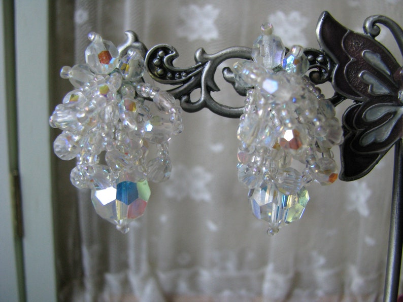 Crystal Beaded Earrings Bridal Earrings Wedding Jewelry Wedding Earrings Vintage Crystal Beaded Earrings Crystal Bead Cluster Earrings
