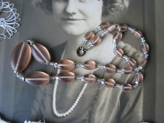 Art Deco Bead Necklace, Pink Camphor Glass Bead N… - image 3
