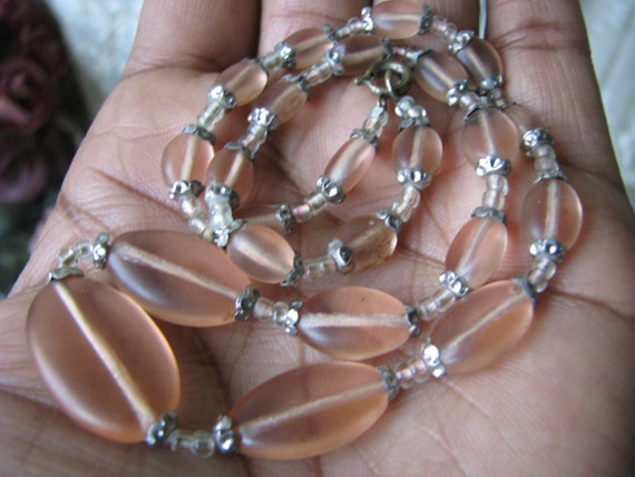 Art Deco Bead Necklace, Pink Camphor Glass Bead N… - image 4
