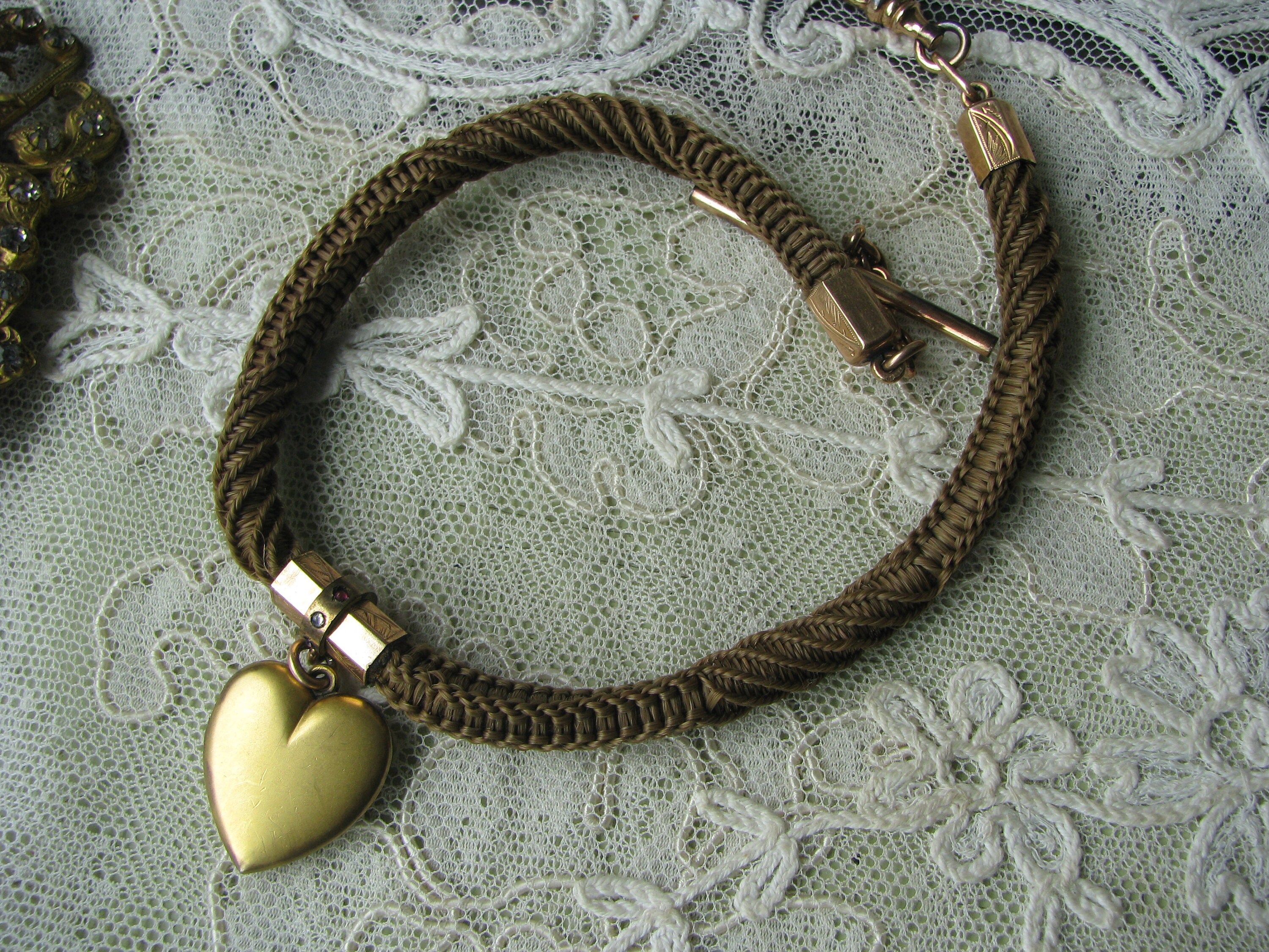 Victorian Gold Filled Braided Hair Pocket Watch Chain With  display picture 1