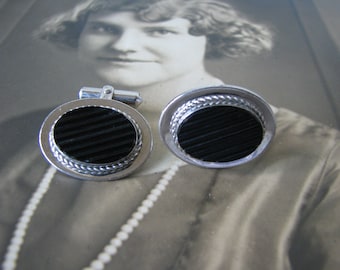 Vintage DESTINO Sterling Silver Black Onyx Cuff Links