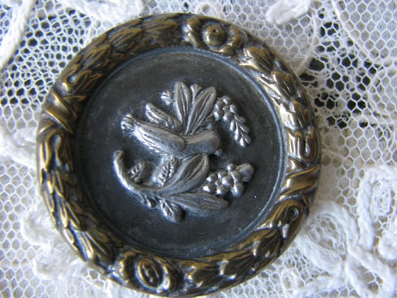 Antique Repousse Button, Antique Bird Picture But… - image 1