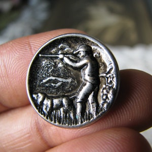 Antique Picture Button, Antique Silver Plated Button, Button Collection, Antique Sewing Notions, Victorian Button