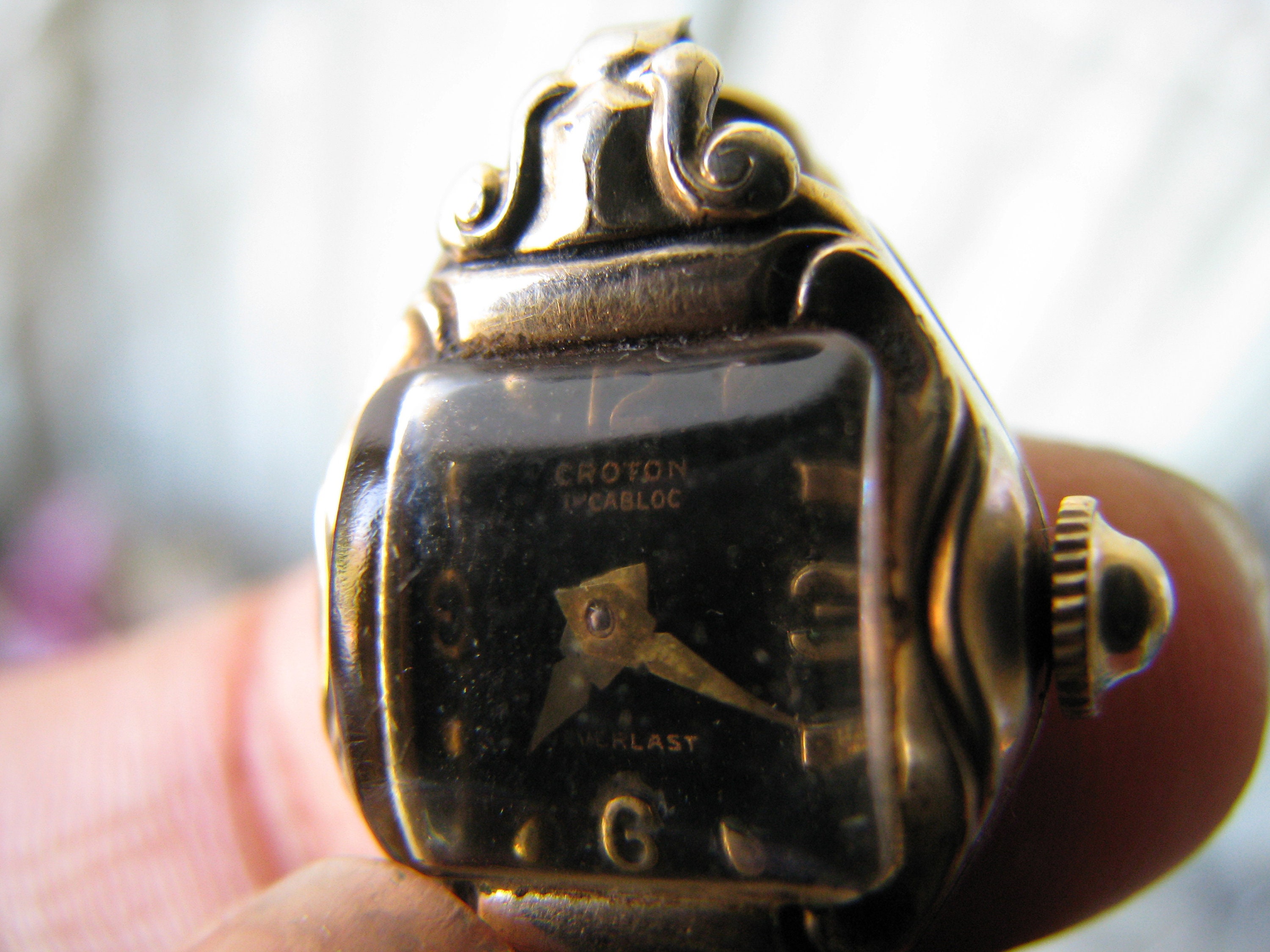 Vintage Croton Swiss 17 Jewel Ladies Watch 10K RGP Gold Filled Art Deco Style Antique 14k Rose Gold Croton Ladies Watch with Dia & Rubies  main image 4