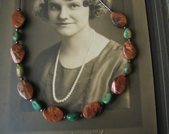 Collana vintage in ematite turchese verde diaspro, pietra naturale
