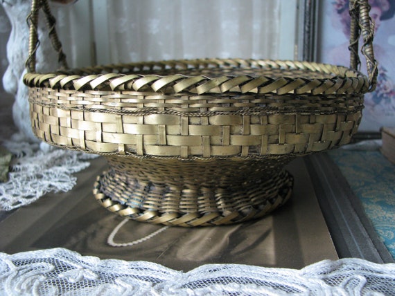 Antique Woven Brass Basket , Antique Victorian Basket , Victorian Brass  Basket , Woven Brass Basket , Antique Wedding Basket -  Canada