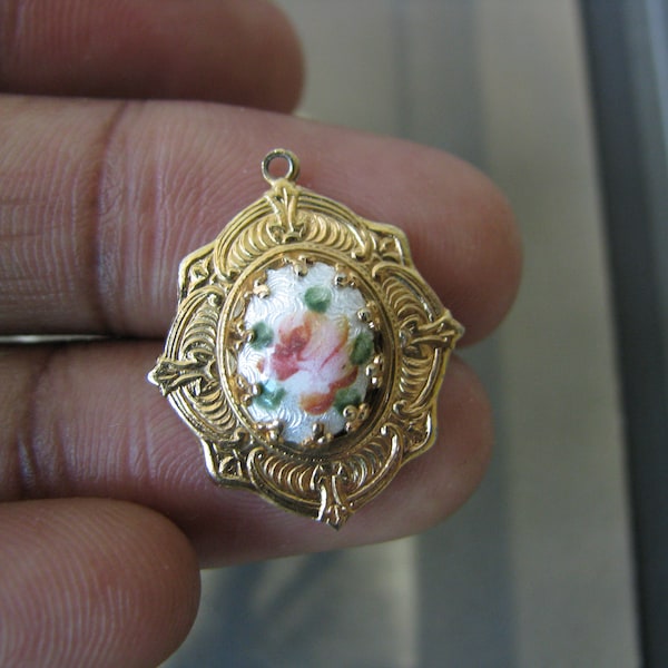 Gifts for Brides, Vintage Guilloche Rose Enamel Pendant, Vintage Enamel Pendant, Wedding Necklace, Bridal Necklace