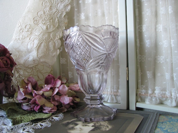 Antique Pressed Glass Wedding Vase, EAPG Pedestal Vase