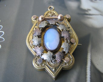 Victorian Pinchbeck Brooch, Antique Etruscan Brooch, Pinchbeck Pendant, Victorian Opal Glass Pendant, Opal Glass Brooch, Wedding Brooch