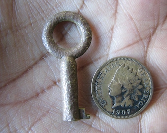 Antique Brass Key Pendant, Miniature Steampunk Skeleton Key