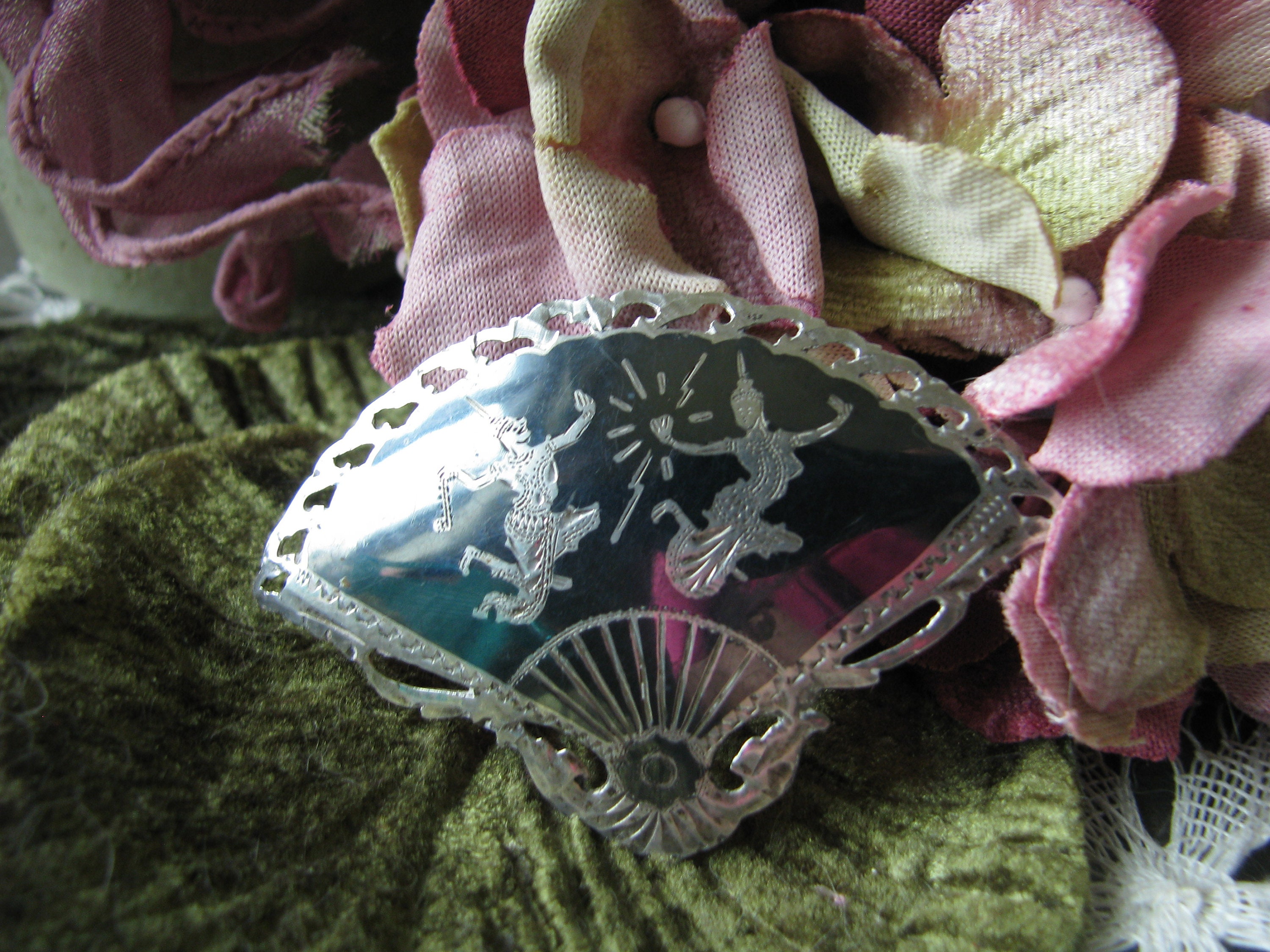 Vintage SIAM Sterling Silver Fan Brooch, SIAM Sterling Vintage SIAM Sterling Silver Fan Brooch, SIAM Sterling