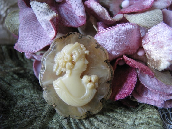 Antique Celluloid Cameo Brooch, Celluloid Cameo Br