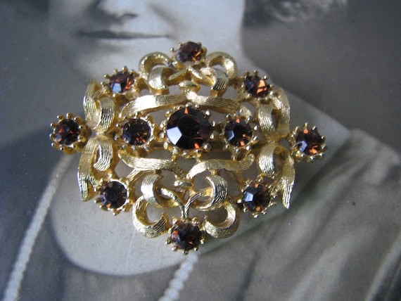 Vintage Rhinestone Brooch, Victorian Style Brooch… - image 1