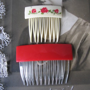 Vintage Hair Comb, Goody Hair Combs, Decorative Hair Combs, Plastic Hair Combs, Rose Hair Comb, Red Hair Comb