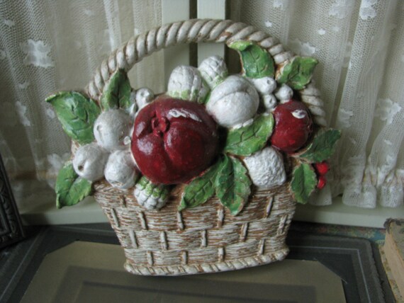 Vintage Painted Fruit Basket Wall Plaque, Wood Composite Hanging