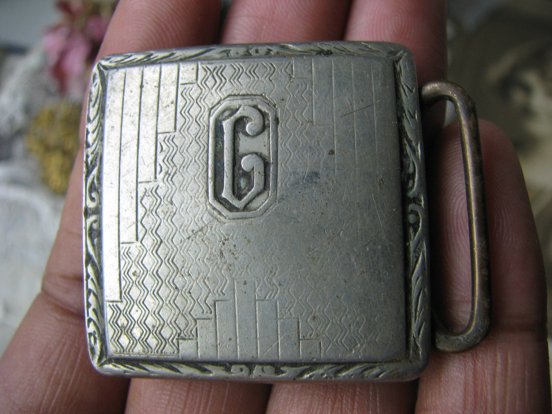 Initial Belt Buckle, Antique Belt Buckle, Nickel Silver Belt Buckle, PIONEER Belt Buckle, Letter