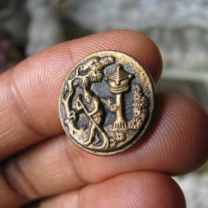Antique Picture Button, Antique Silver Plated Button, Button Collection, Antique Sewing Notions, Victorian Button